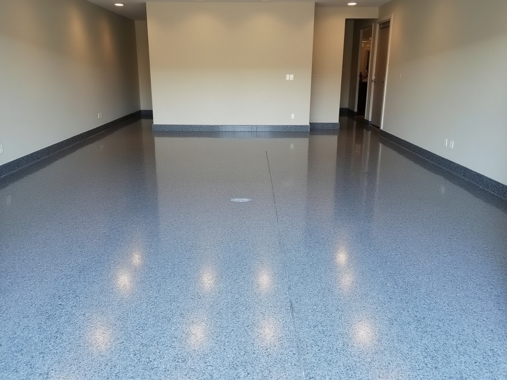 The same garage floor after a glossy flake epoxy coating